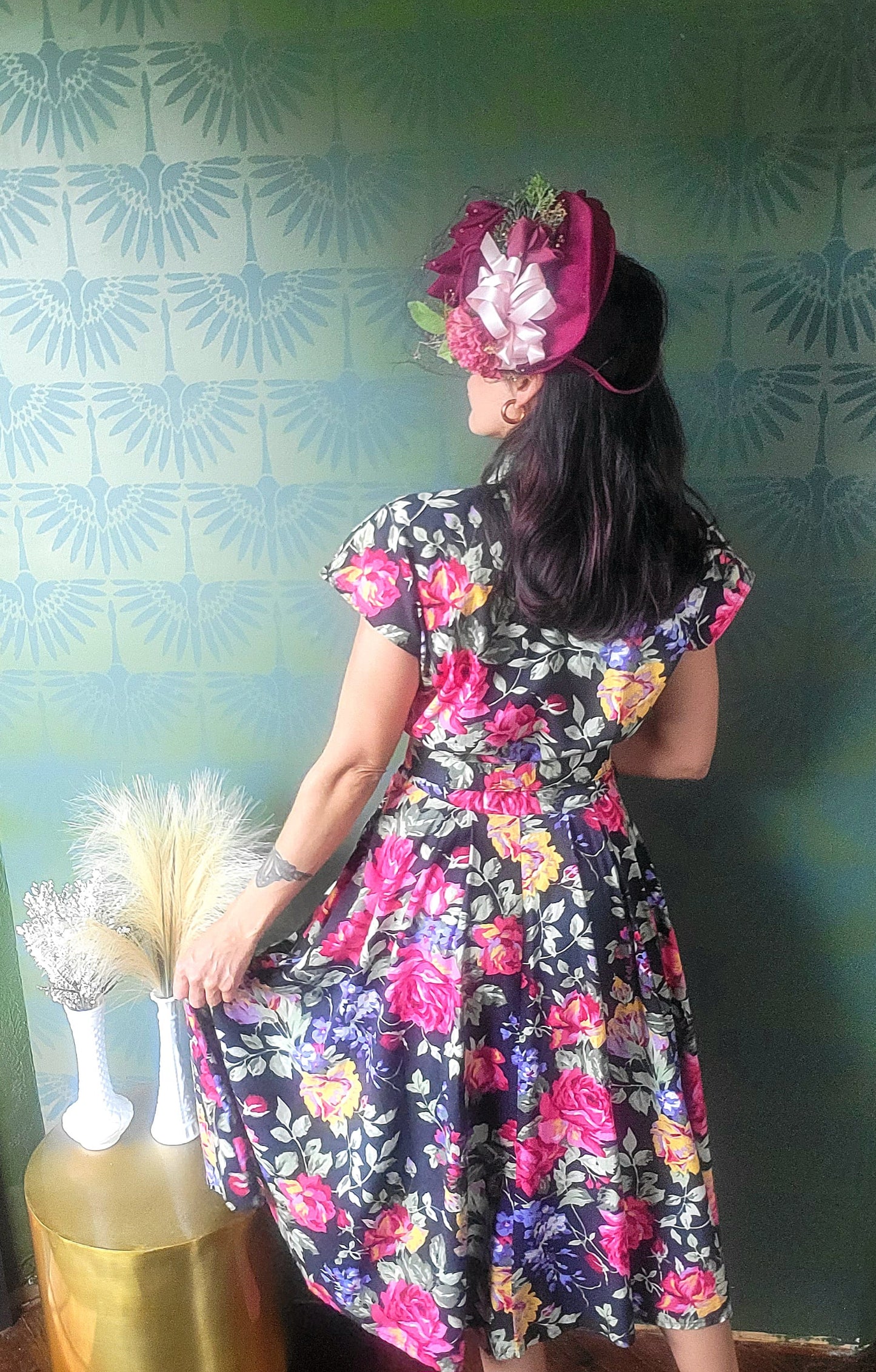 SOLD - Vintage 1980's "Carol Anderson" Dark Floral Fit & Flare Dress