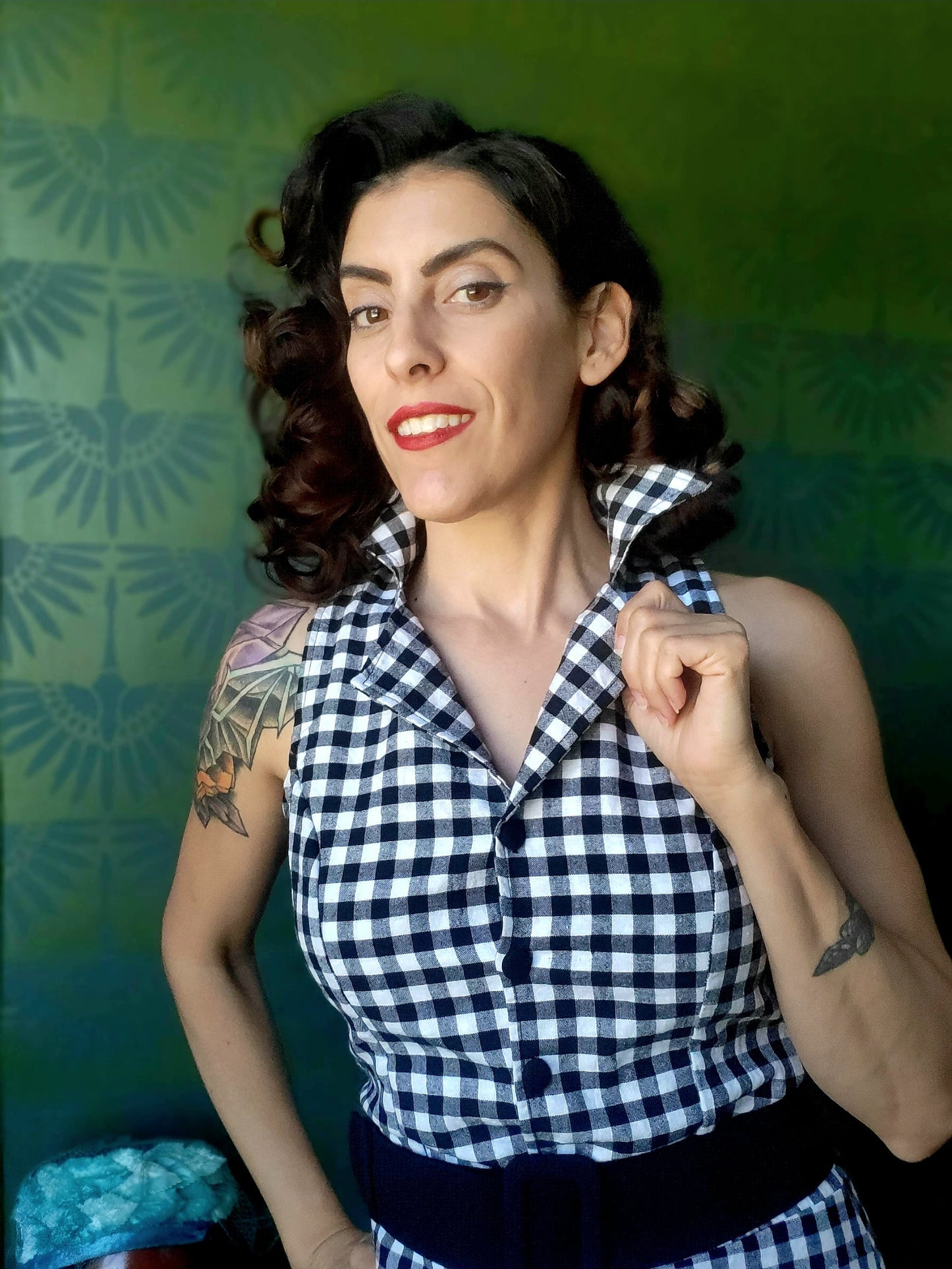 Vintage Style Gingham Playsuit - Black/White
