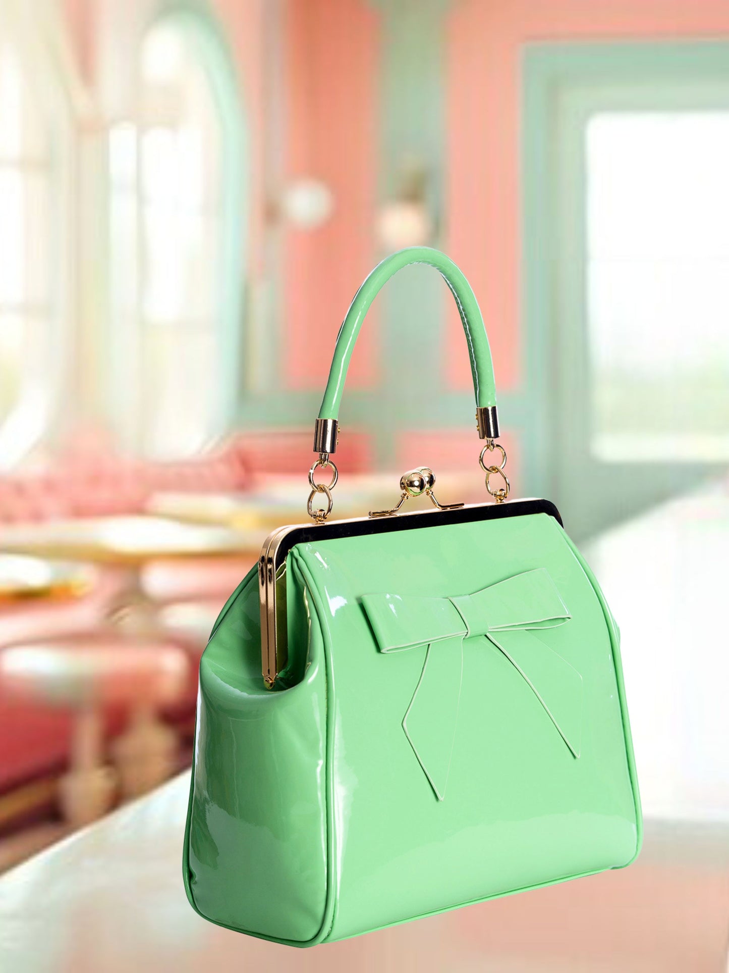 Vintage Style Handbag with Bow - Mint