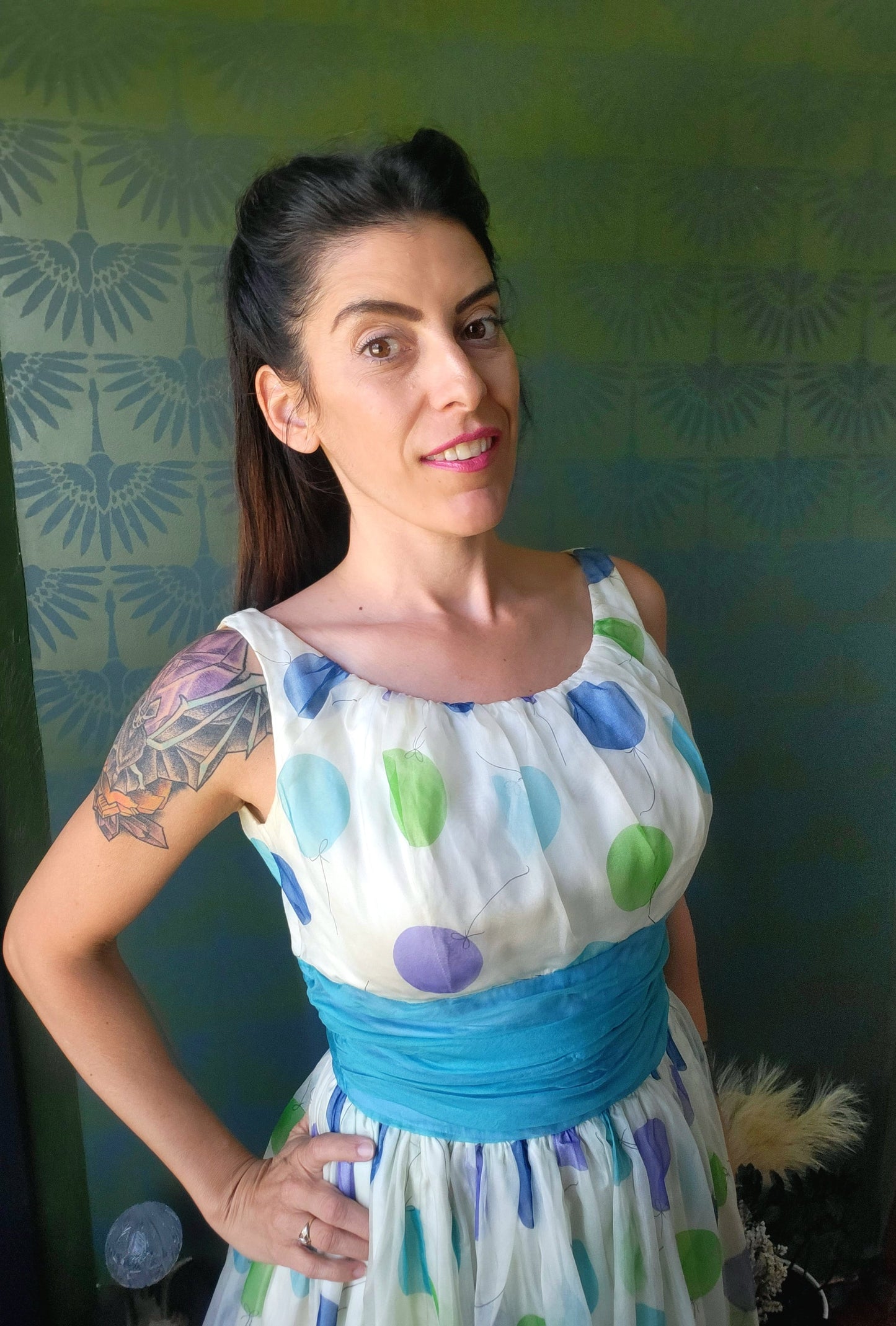 SOLD - Vintage 1950's Jr. Theme of New York Balloon Print Dress