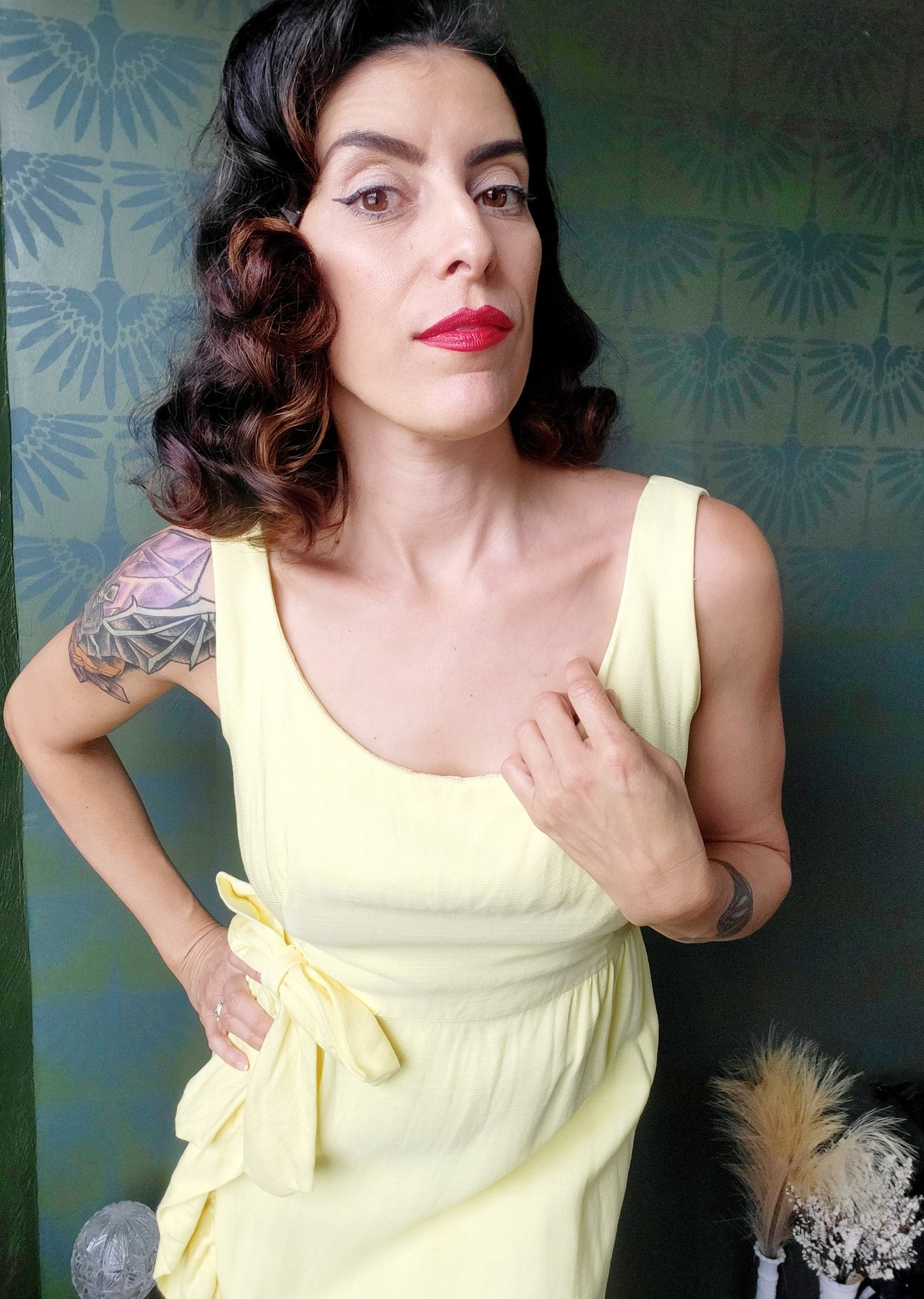 SOLD - Vintage 1960's Lemon Yellow Sun Dress with Ruffle Hem