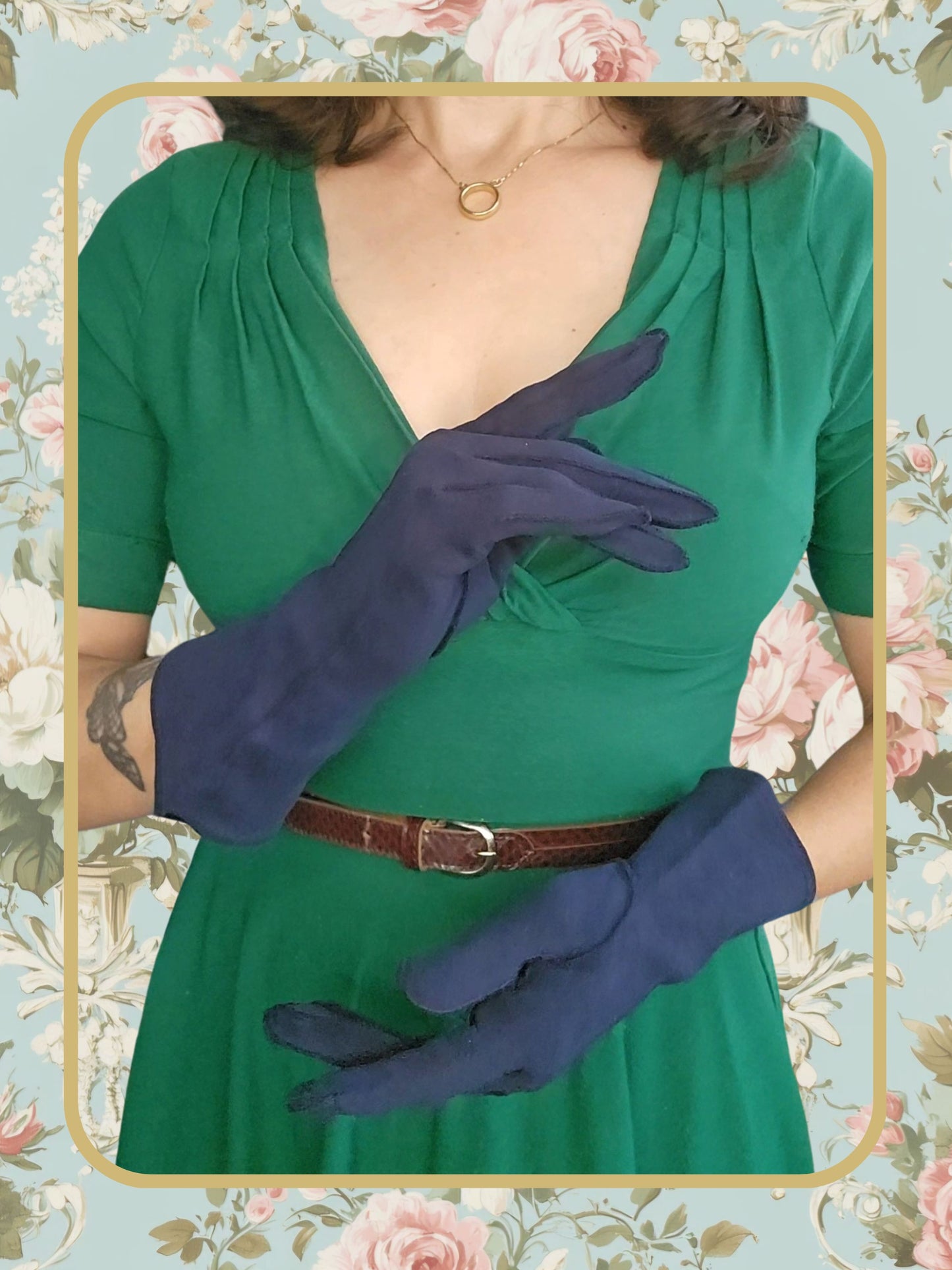 Vintage Navy Cotton Gloves