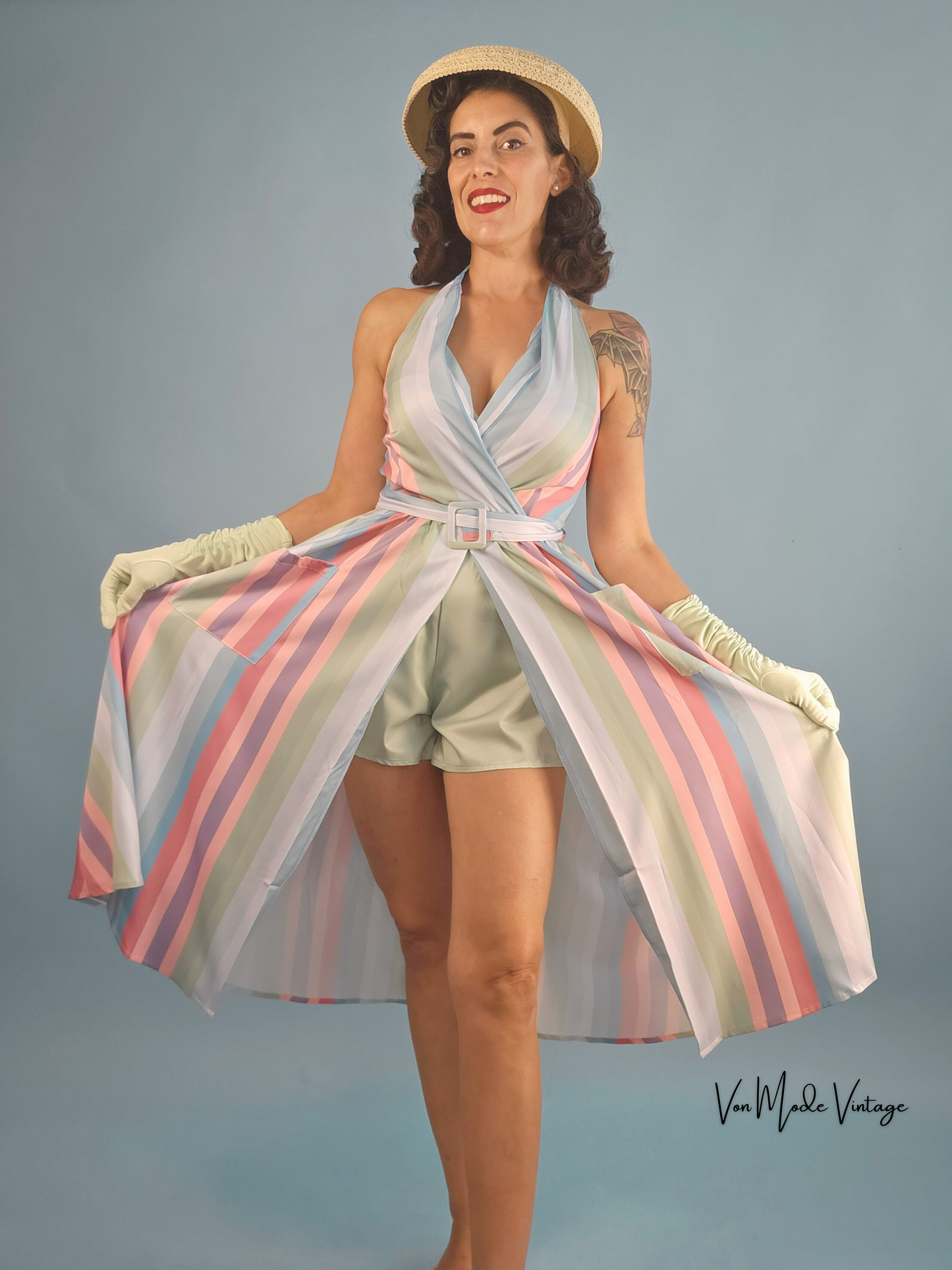 1950s Style Pastel Striped Dress