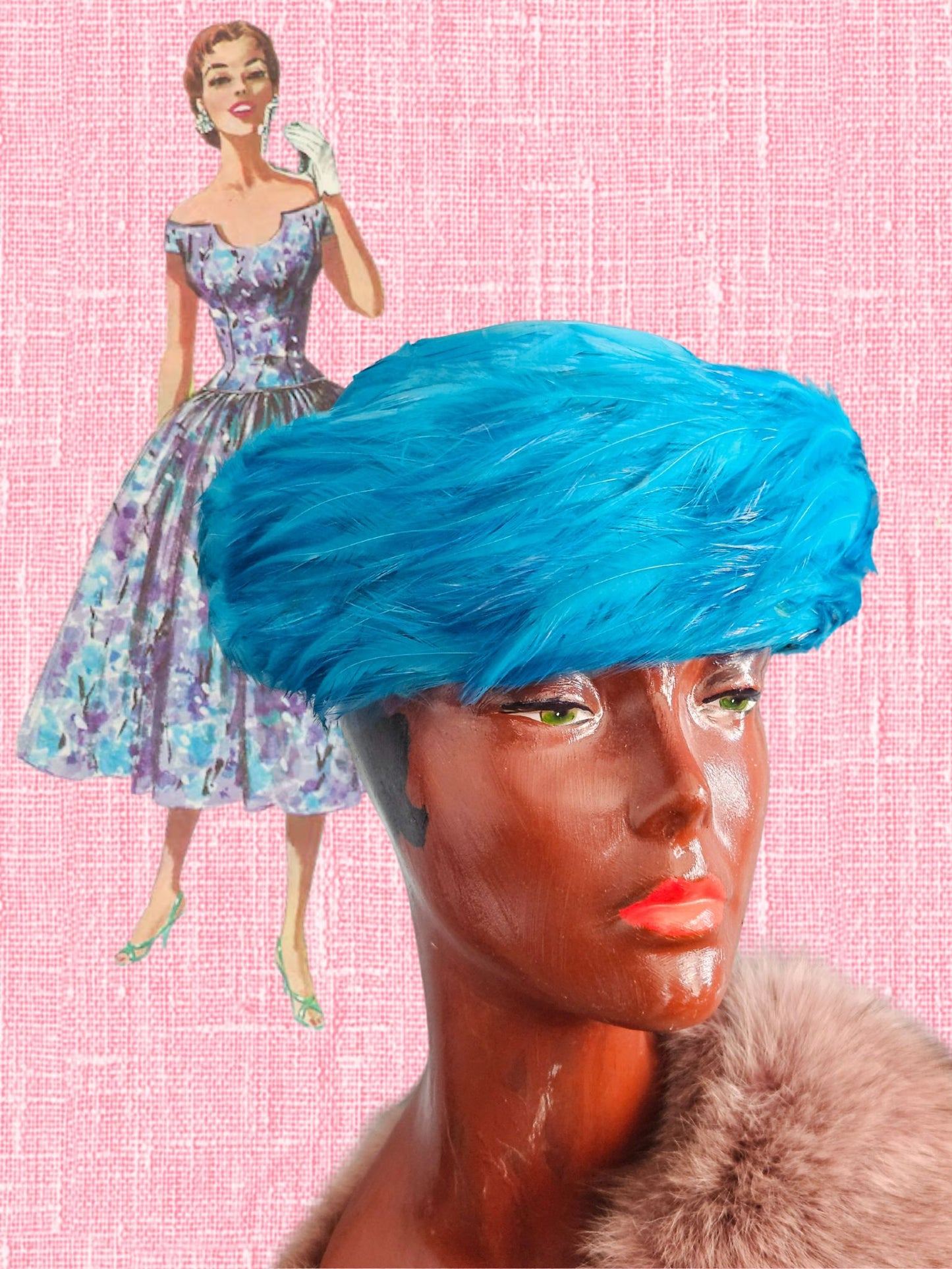 SOLD - Vintage 1950's -1960's Blue Feather Topper
