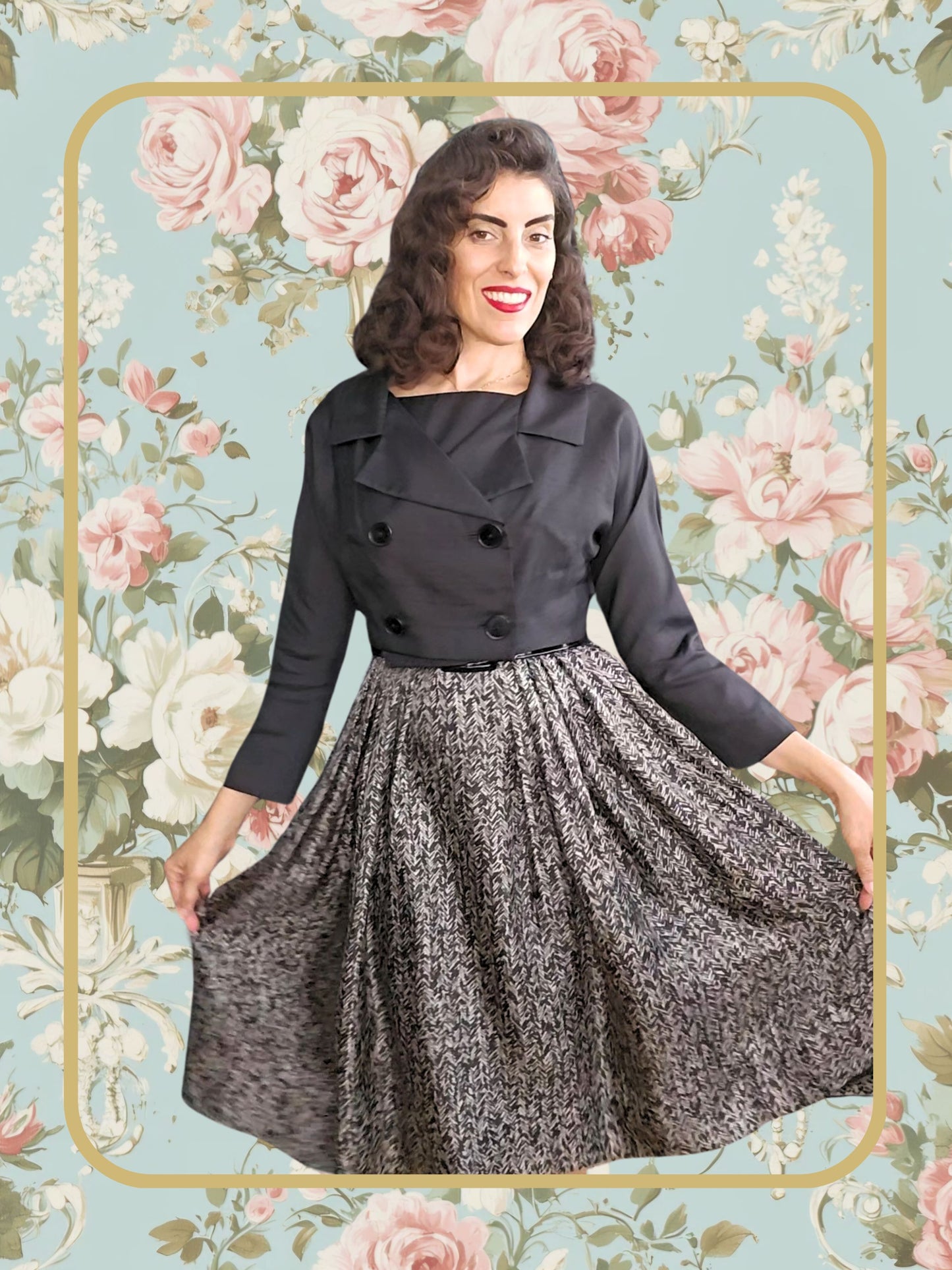 SOLD - Vintage Color Block Dress & Bolero Set