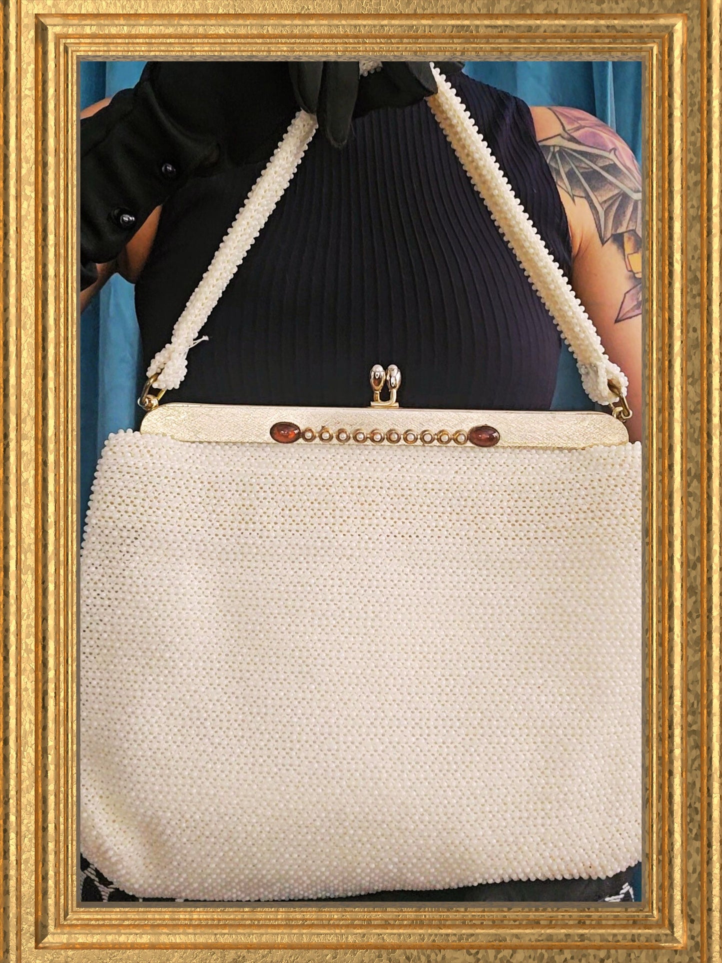 SOLD- Vintage Ivory Petite Bead Handbag