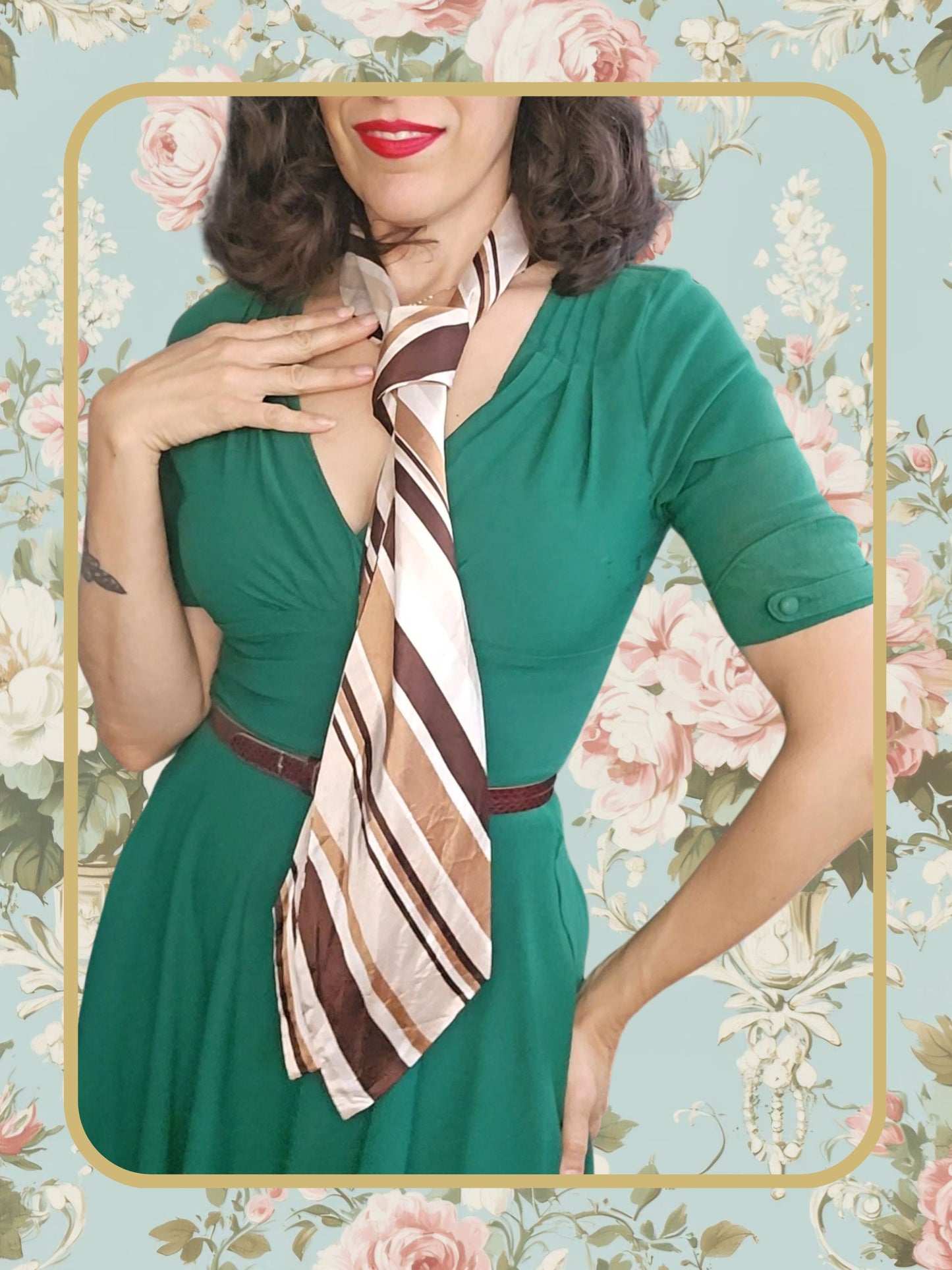 Vintage Brown Striped Necktie Scarf
