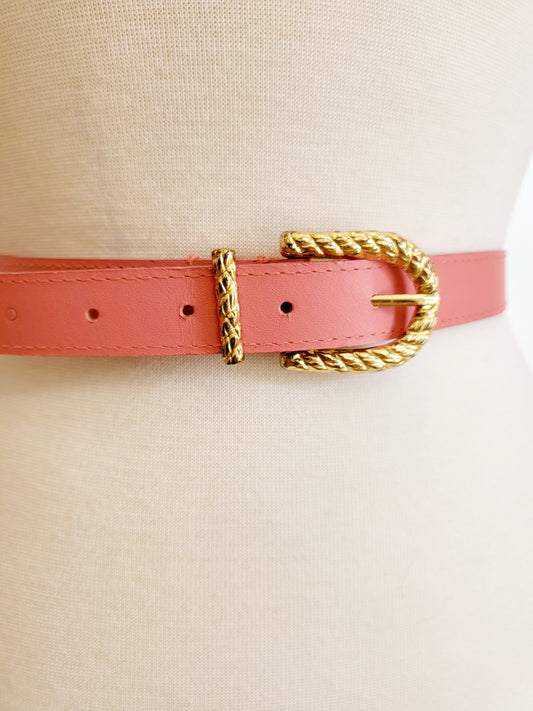 Pink Vegan Leather Belt with Gold Buckle