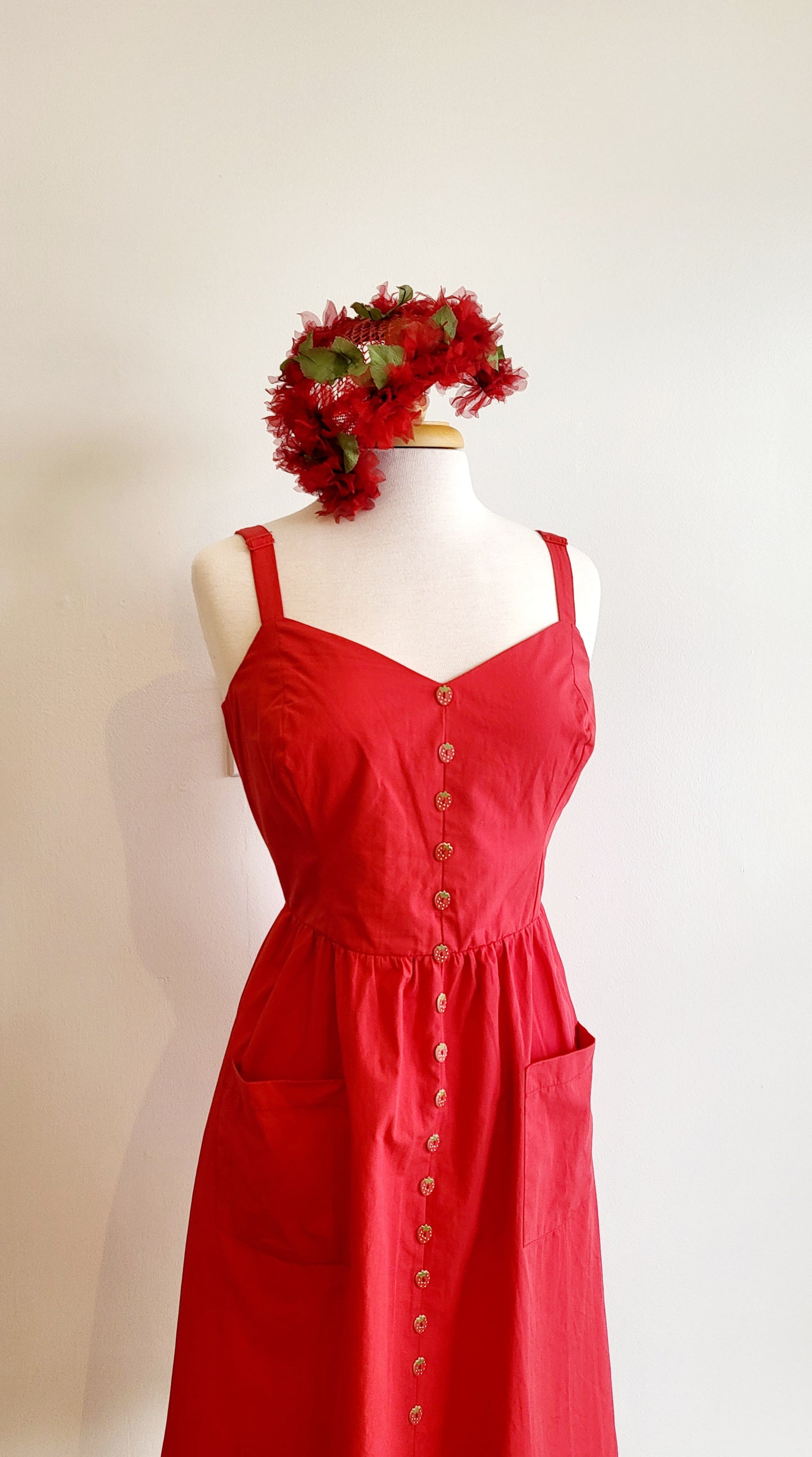 SOLD - Vintage Red Flower and Green Leaf Crescent Fascinator Hat