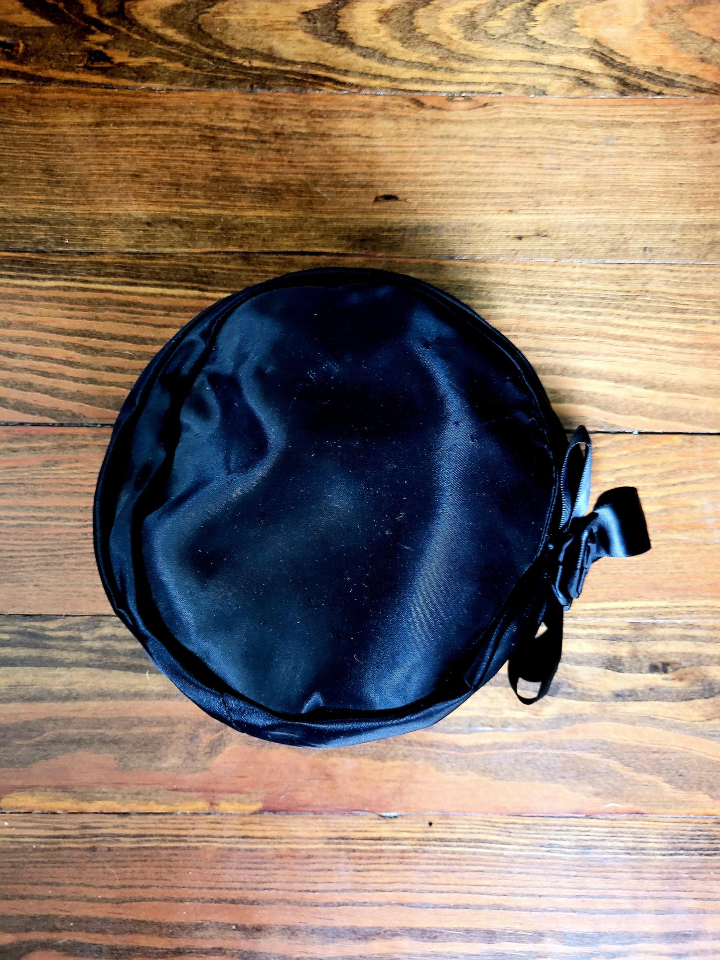 SOLD - Vintage 1950's Black Satin Circle Hat