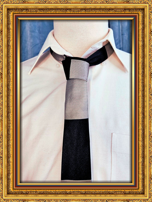 Style 3018 - Vintage Black & Silver Color Block Neck Tie