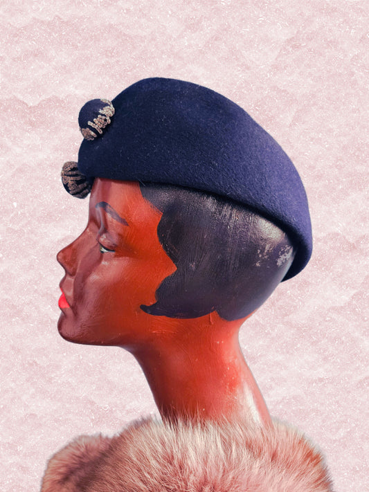 Vintage Navy Mohair Turban Topper