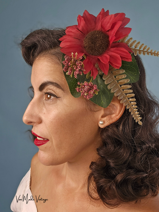 Burgundy Hair Flower with Fern- AB