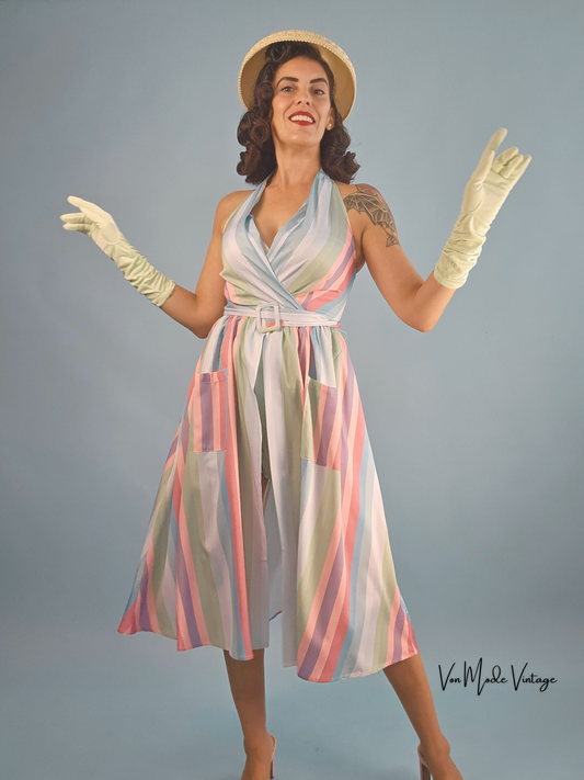 1950s Style Pastel Striped Dress
