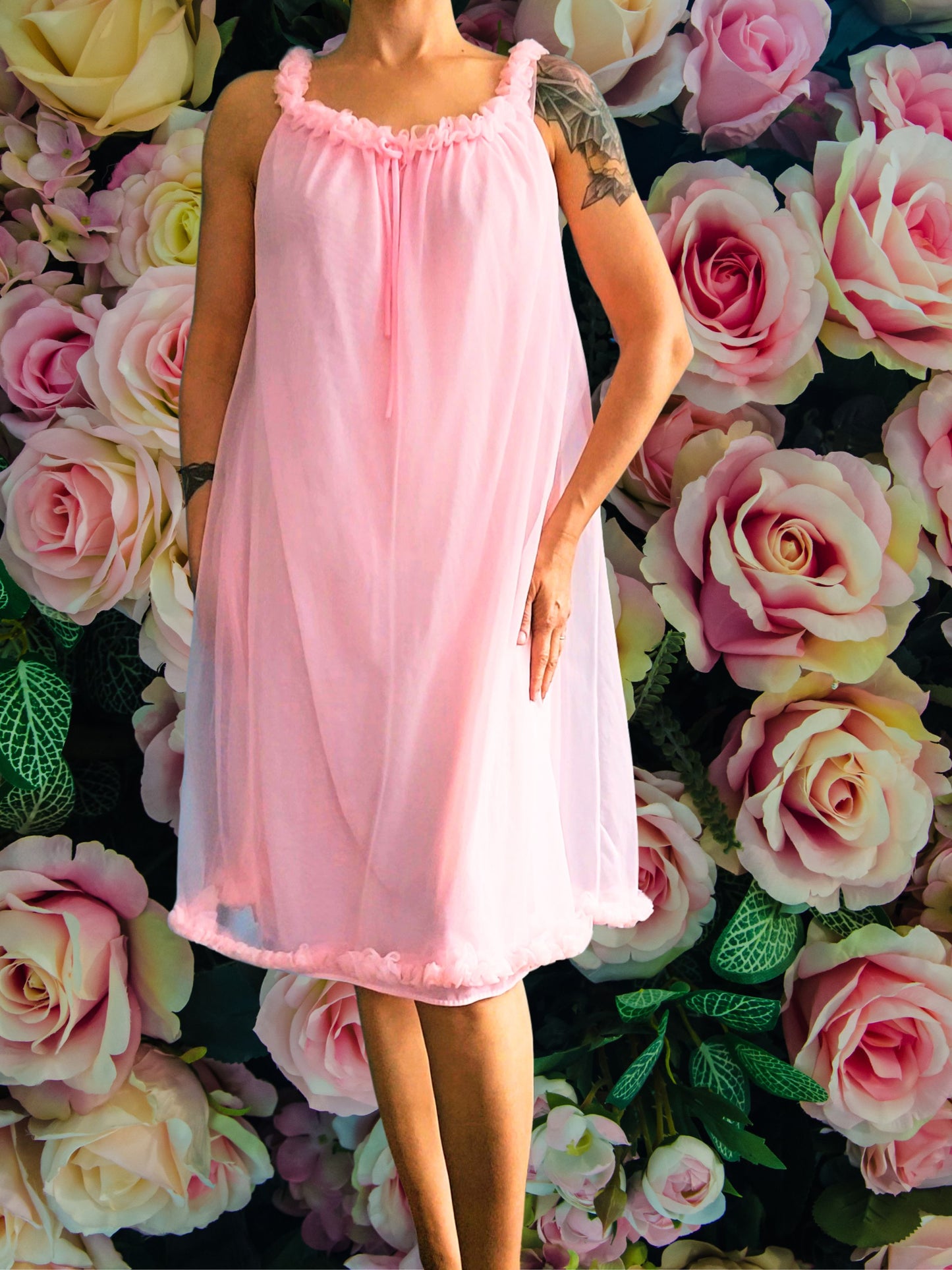 SOLD - Vintage Pink Chiffon Negligee