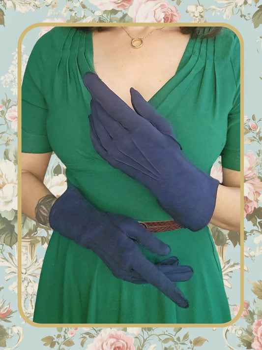 Vintage Navy Cotton Gloves