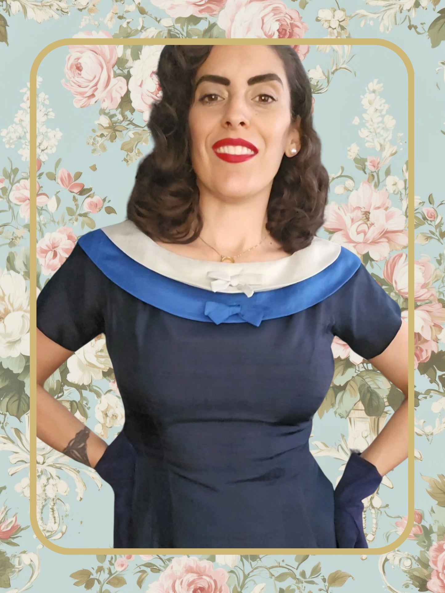 SOLD Vintage 1960's Navy Silk Wiggle Dress