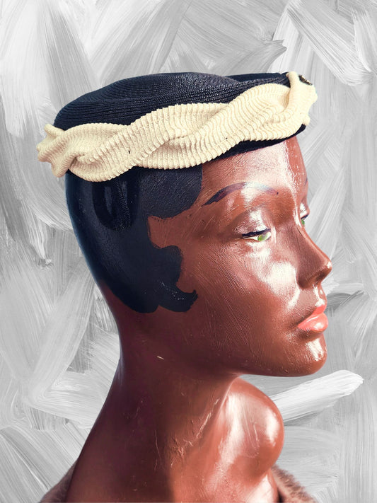 Vintage Black & Ivory Straw Topper