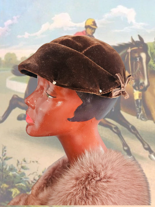 Vintage Brown Velvet Riding Cap