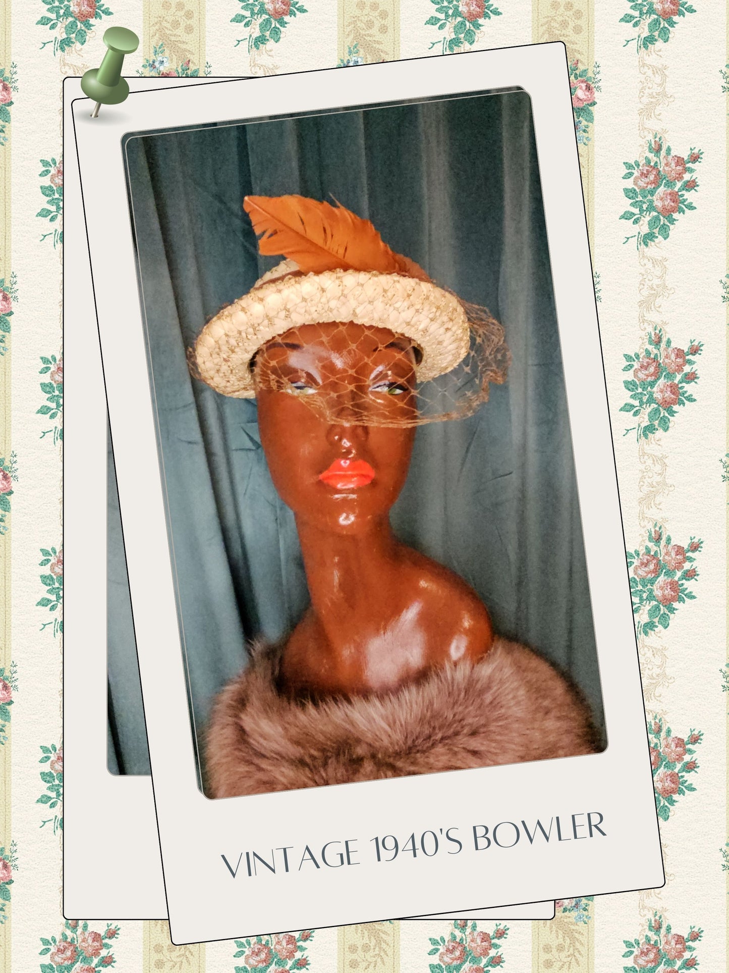 SOLD - Vintage 1940's Straw Bowler Hat
