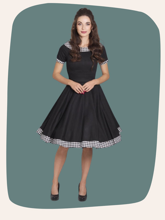 Darlene Black Gingham Swing Dress