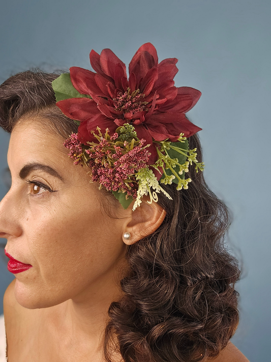 Burgundy Hair Flower - AA