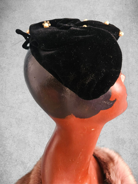 Vintage Black Velvet Kidney Topper