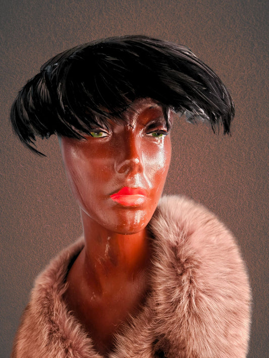 Vintage Black Feather Saucer Hat