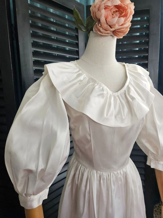 Vintage White Satin A-Line Bridal Gown