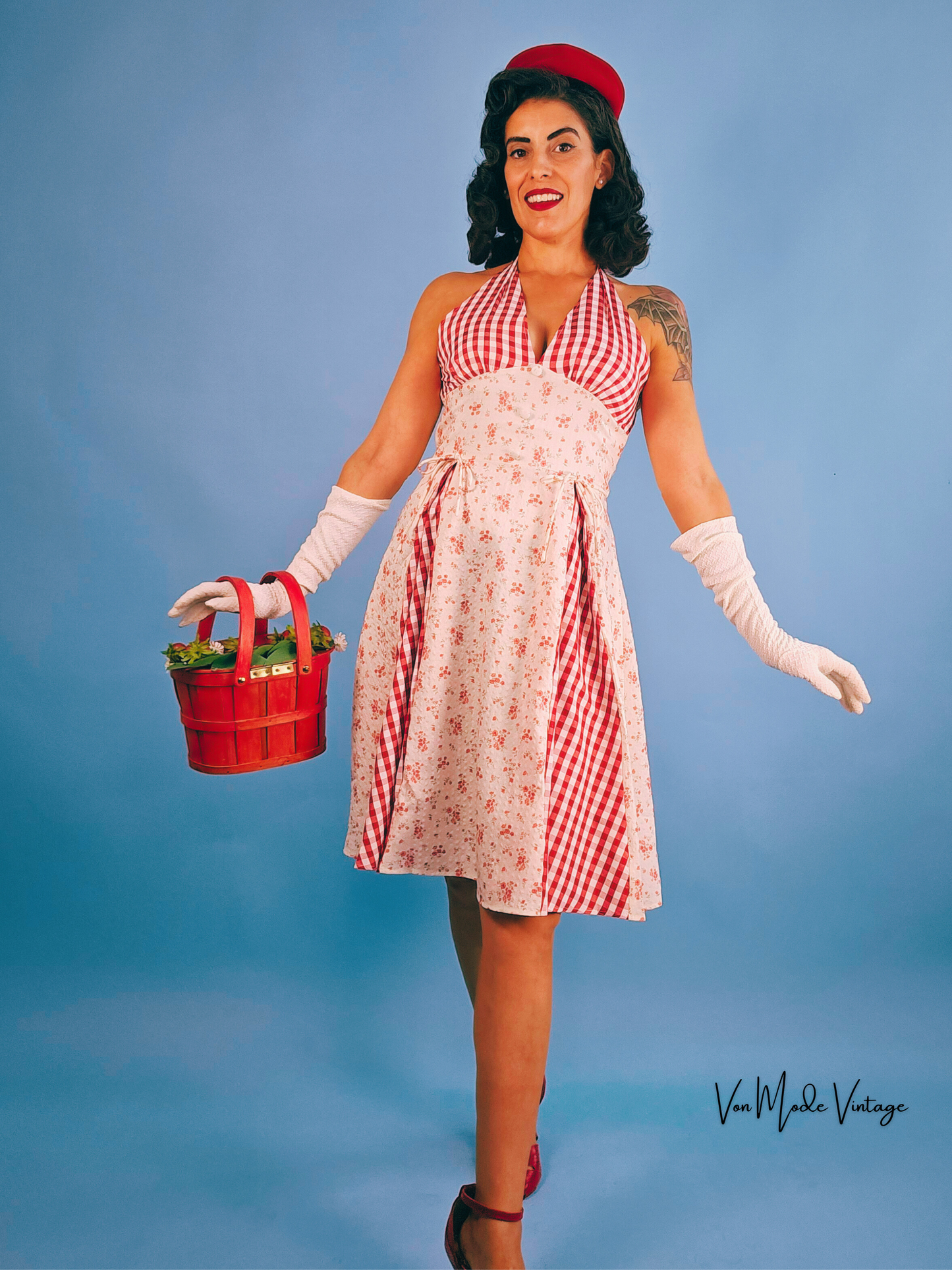 1950's Style Countryside Patchwork Halter Dress