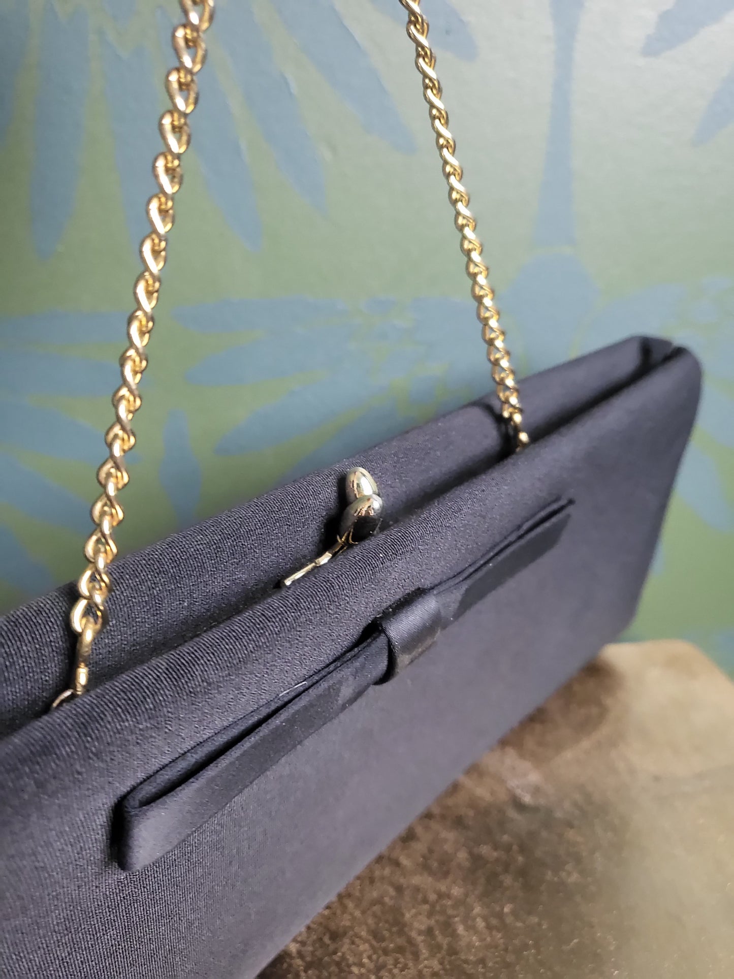 SOLD - Vintage 1940's-1950's Black Satin Evening Handbag
