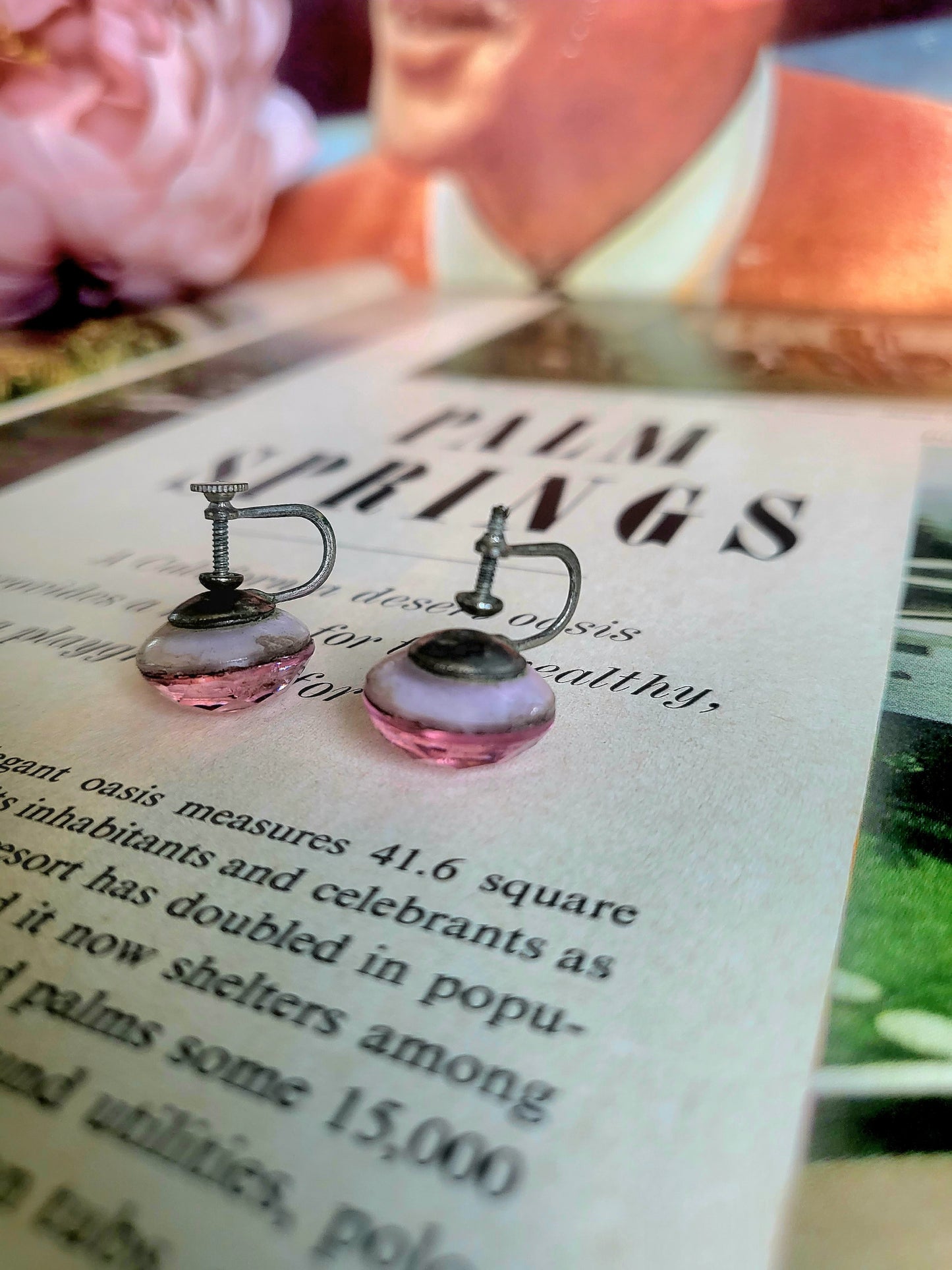SOLD -Vintage Large Pink Rhinestone Studs (Screw Post)