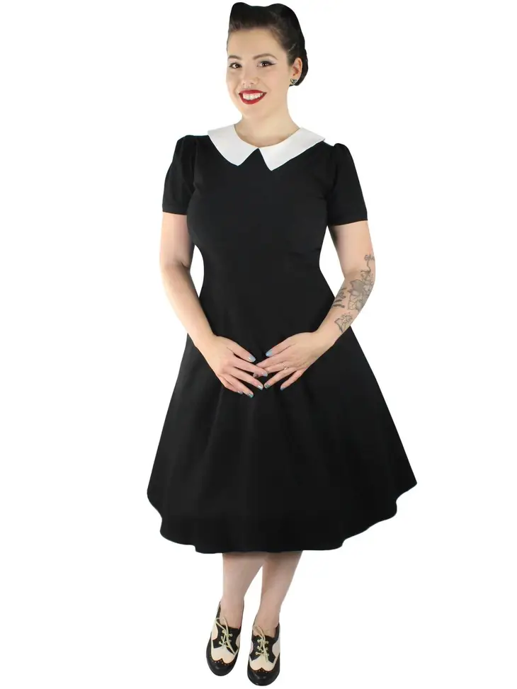 Wednesday Addams Circle Dress with Pointy Collar