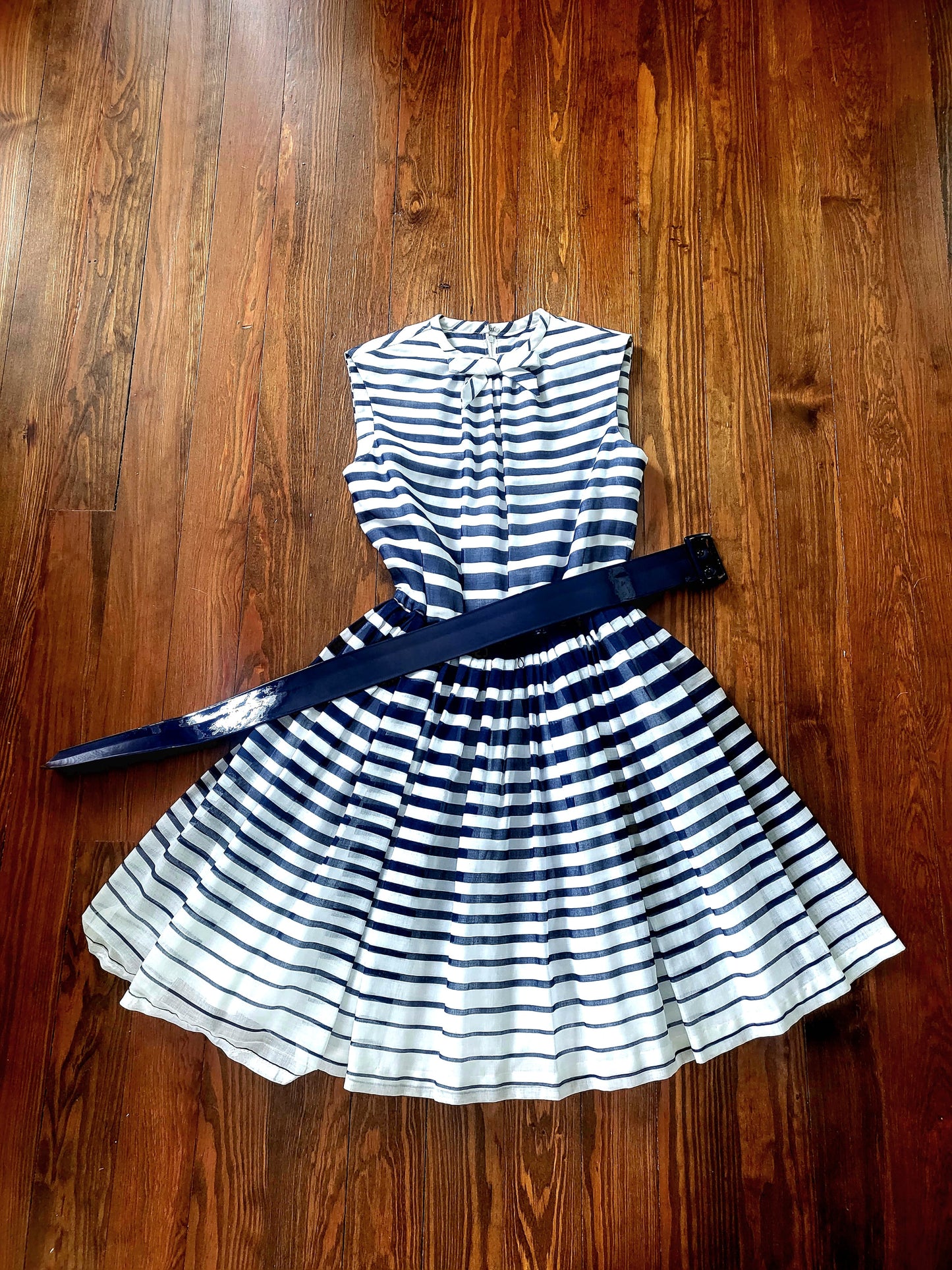 SOLD - Vintage Hartly Westwood Fashions Striped Full Skirt Dress -Navy/White