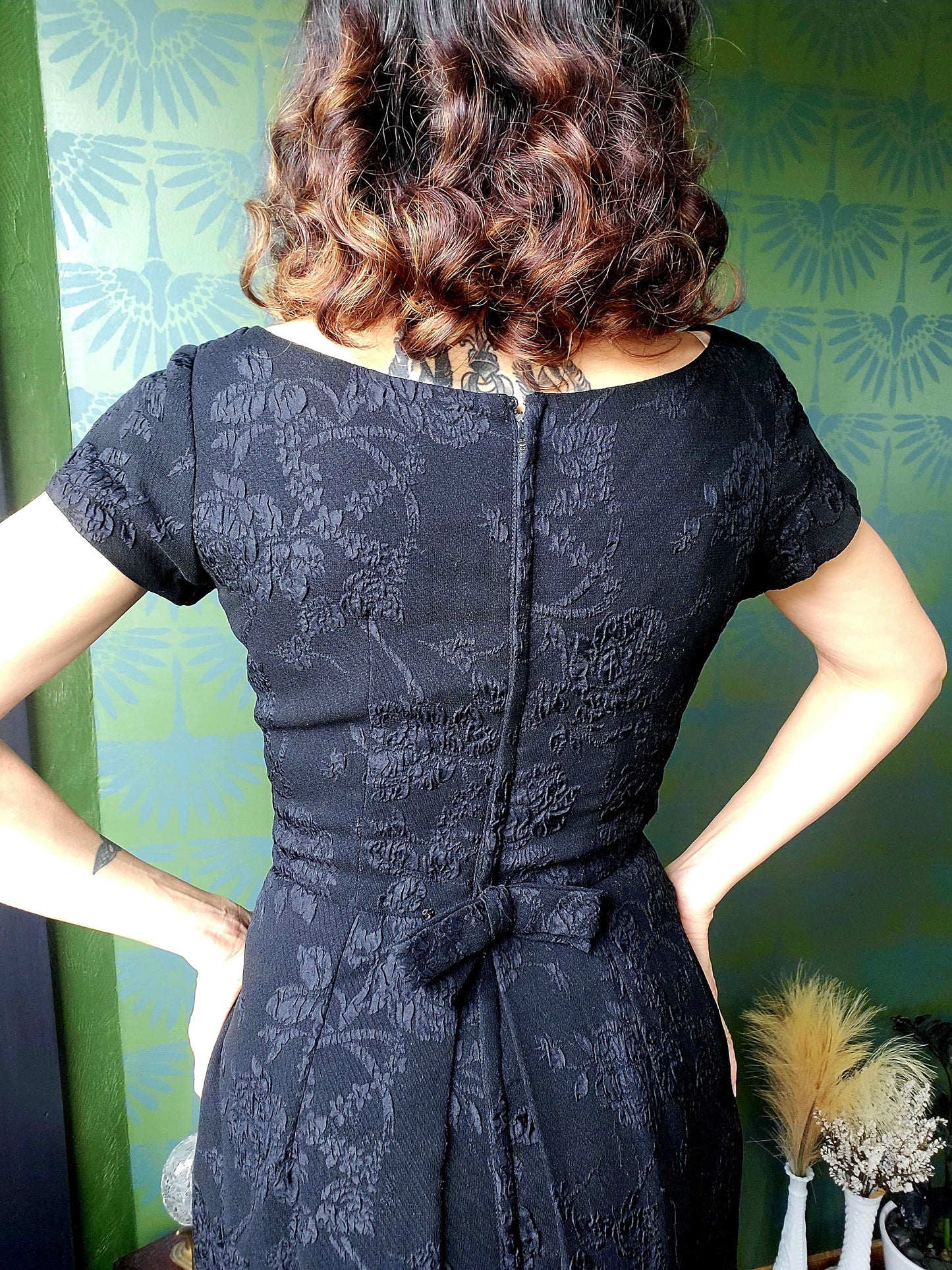 SOLD - Vintage 1950's-1960's Mardi Gras of New York Black Brocade Cocktail Dress
