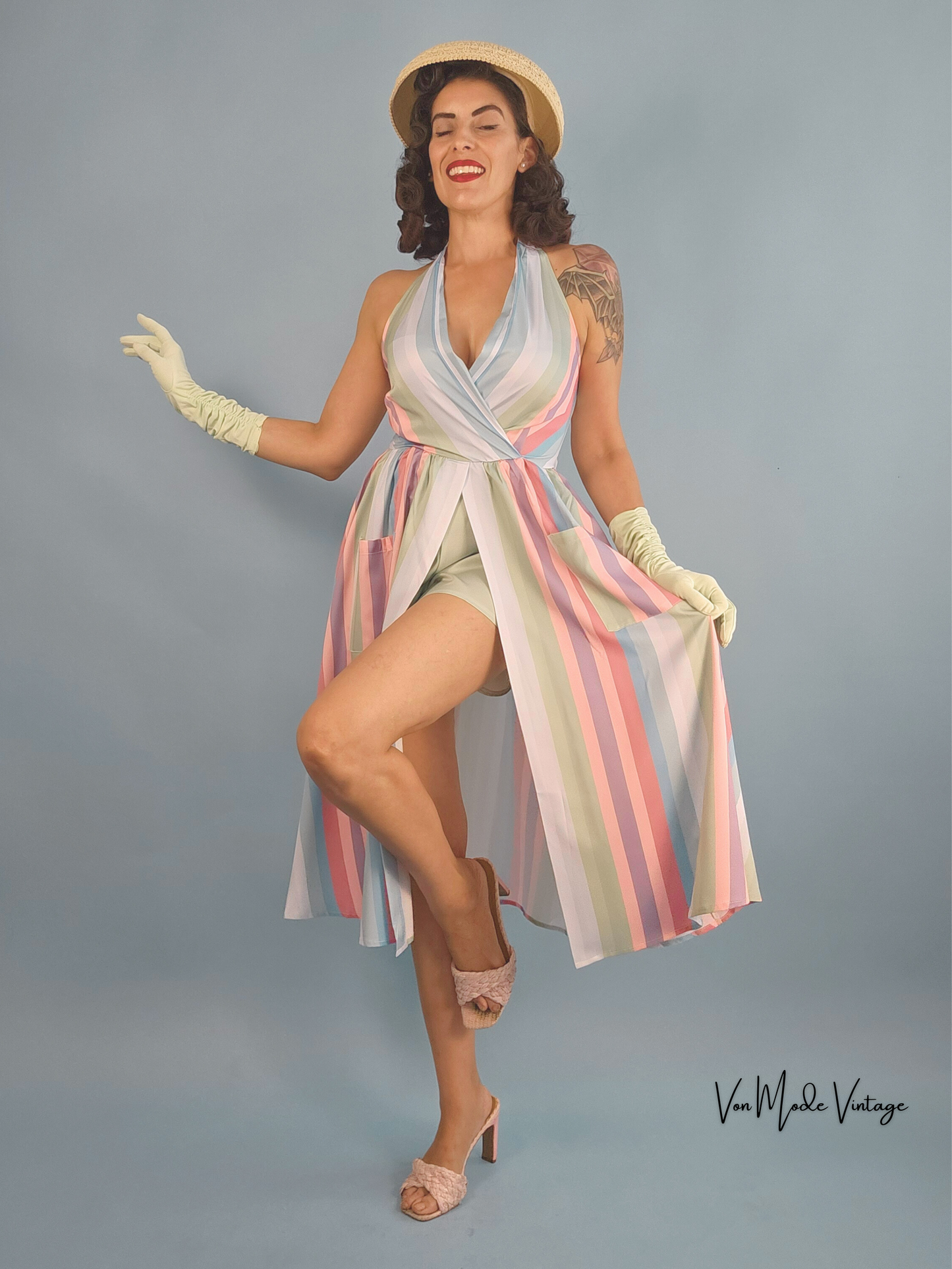 1950s Style Pastel Striped Dress