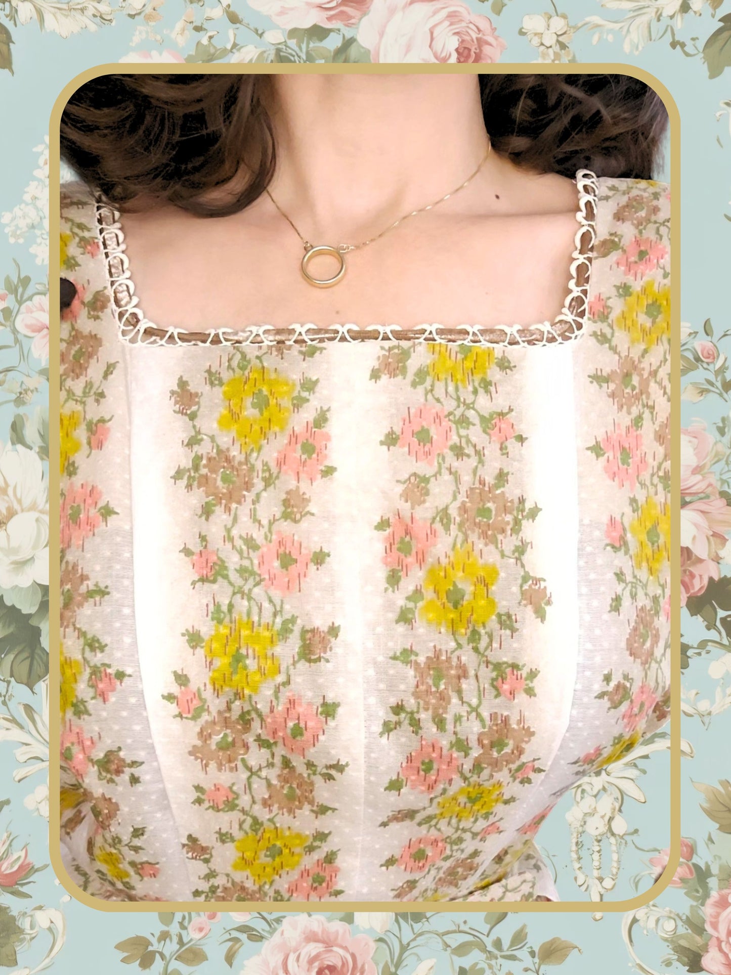 SOLD - Vintage 1950's Swiss Dot Floral Dress