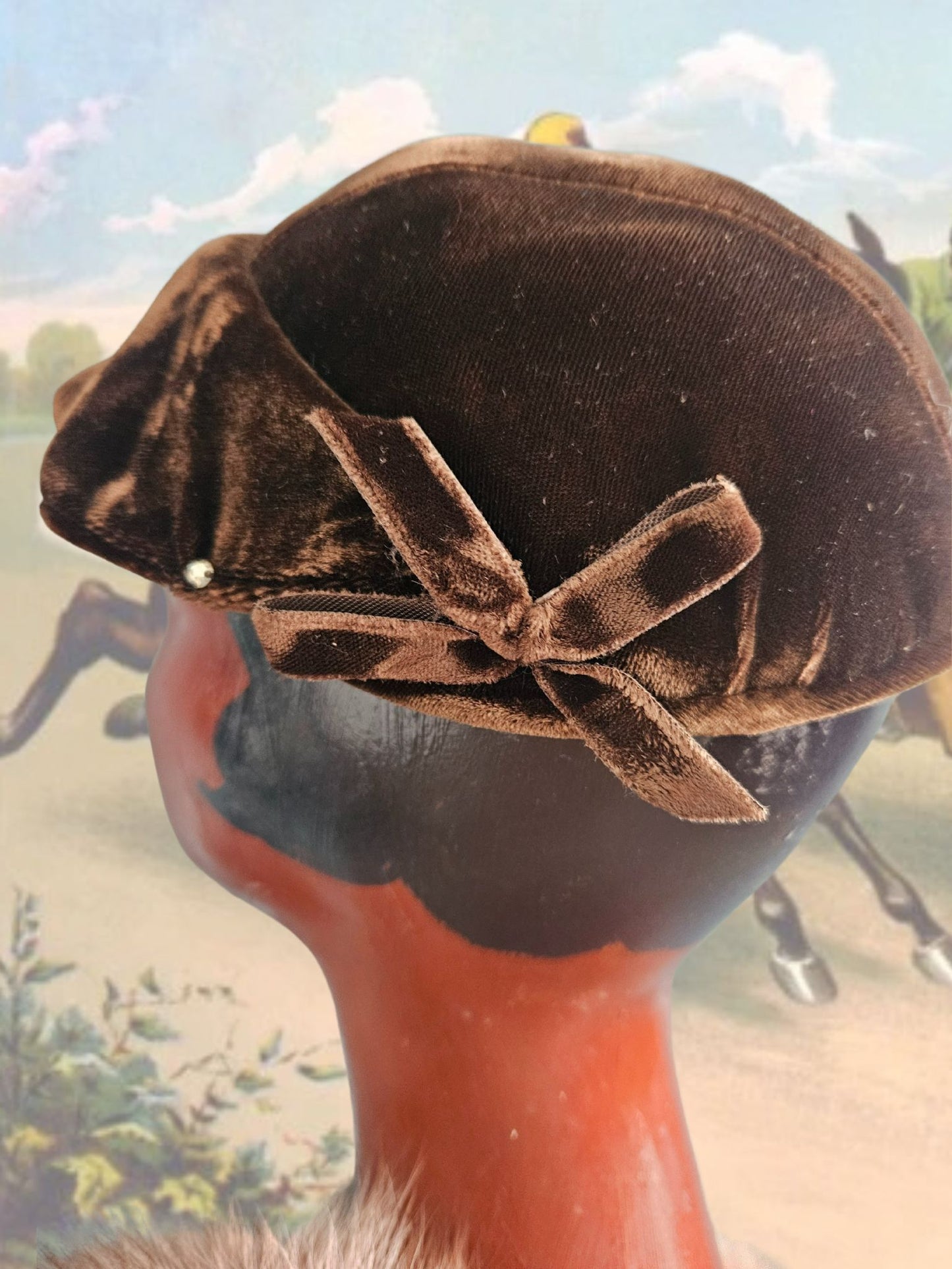 Vintage Brown Velvet Riding Cap