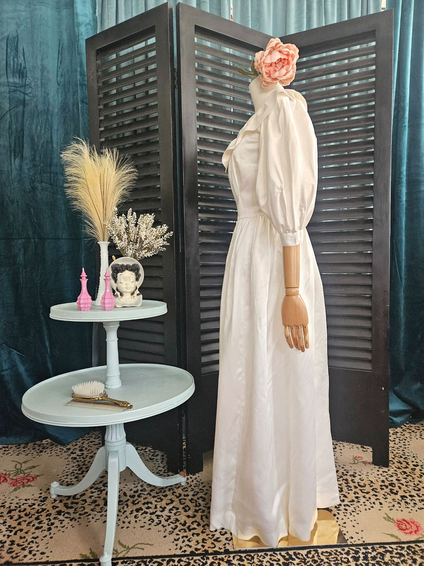 Vintage White Satin A-Line Bridal Gown