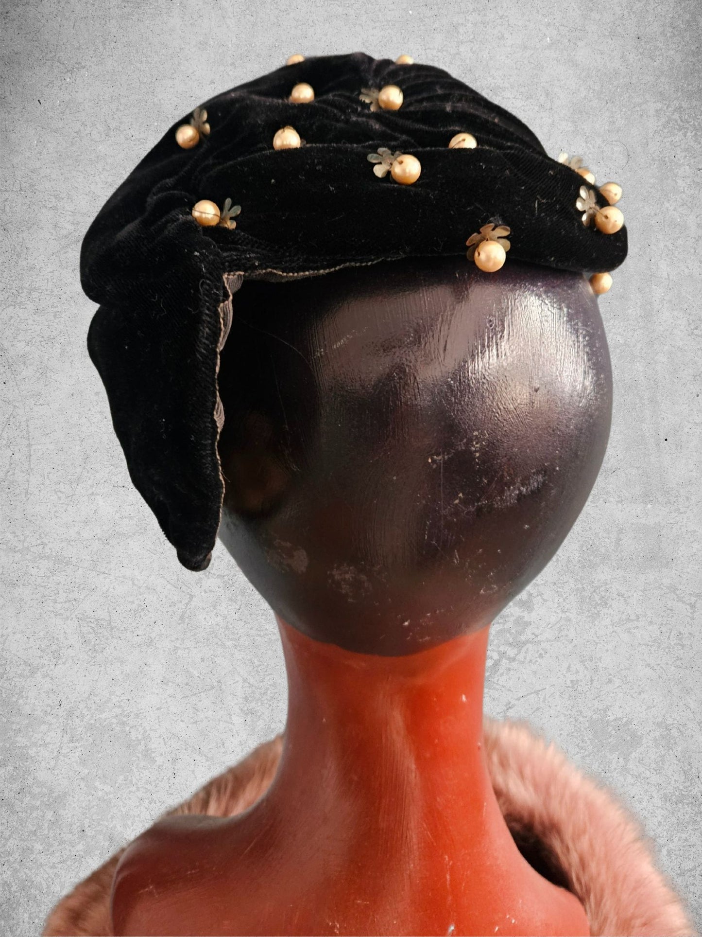 Vintage Black Velvet Kidney Topper