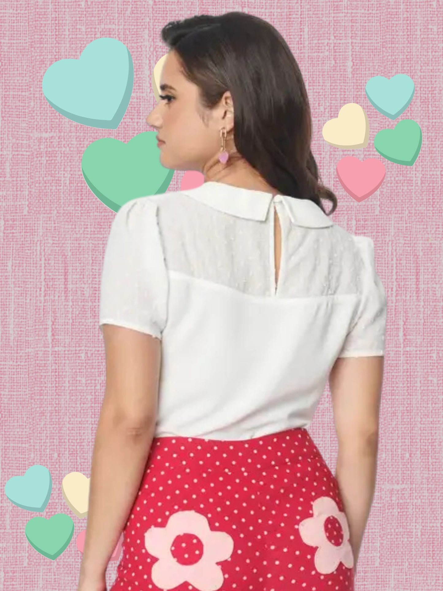White & Pink Collar Bow Blouse