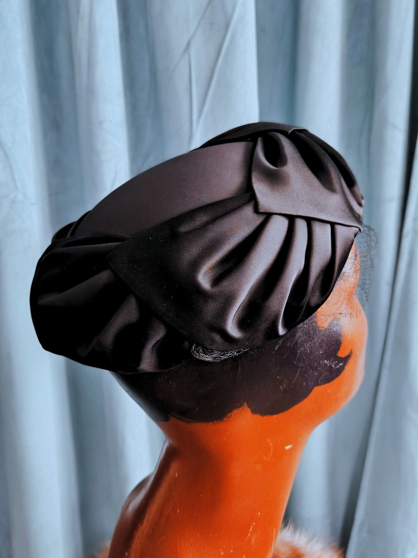 SOLD - Vintage 1950's Black Satin Topper