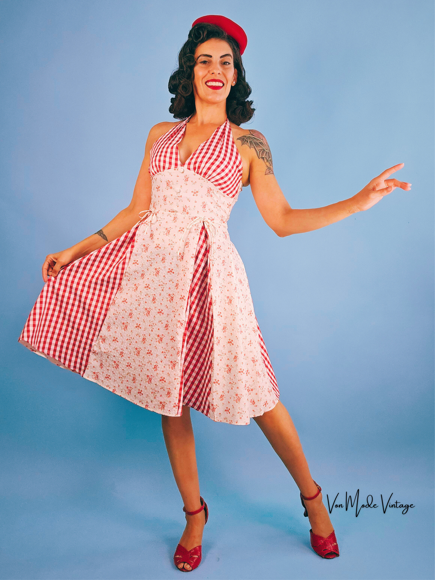 1950's Style Countryside Patchwork Halter Dress