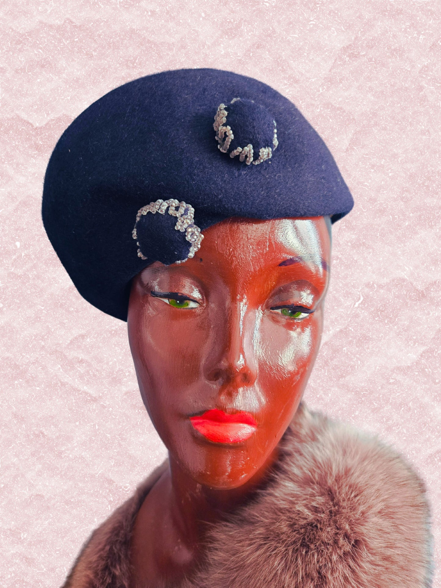 Vintage Navy Mohair Turban Topper