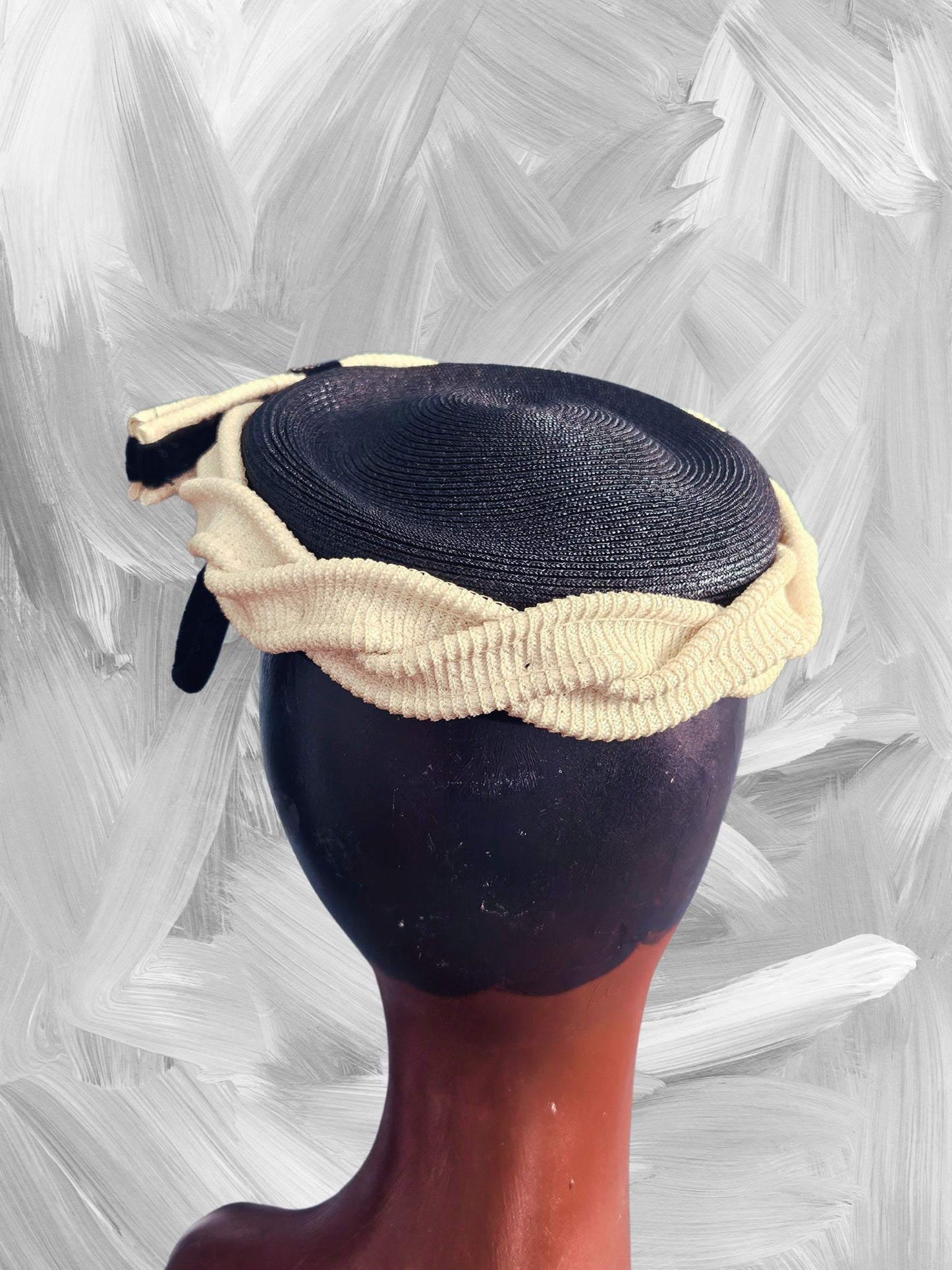Vintage Black & Ivory Straw Topper