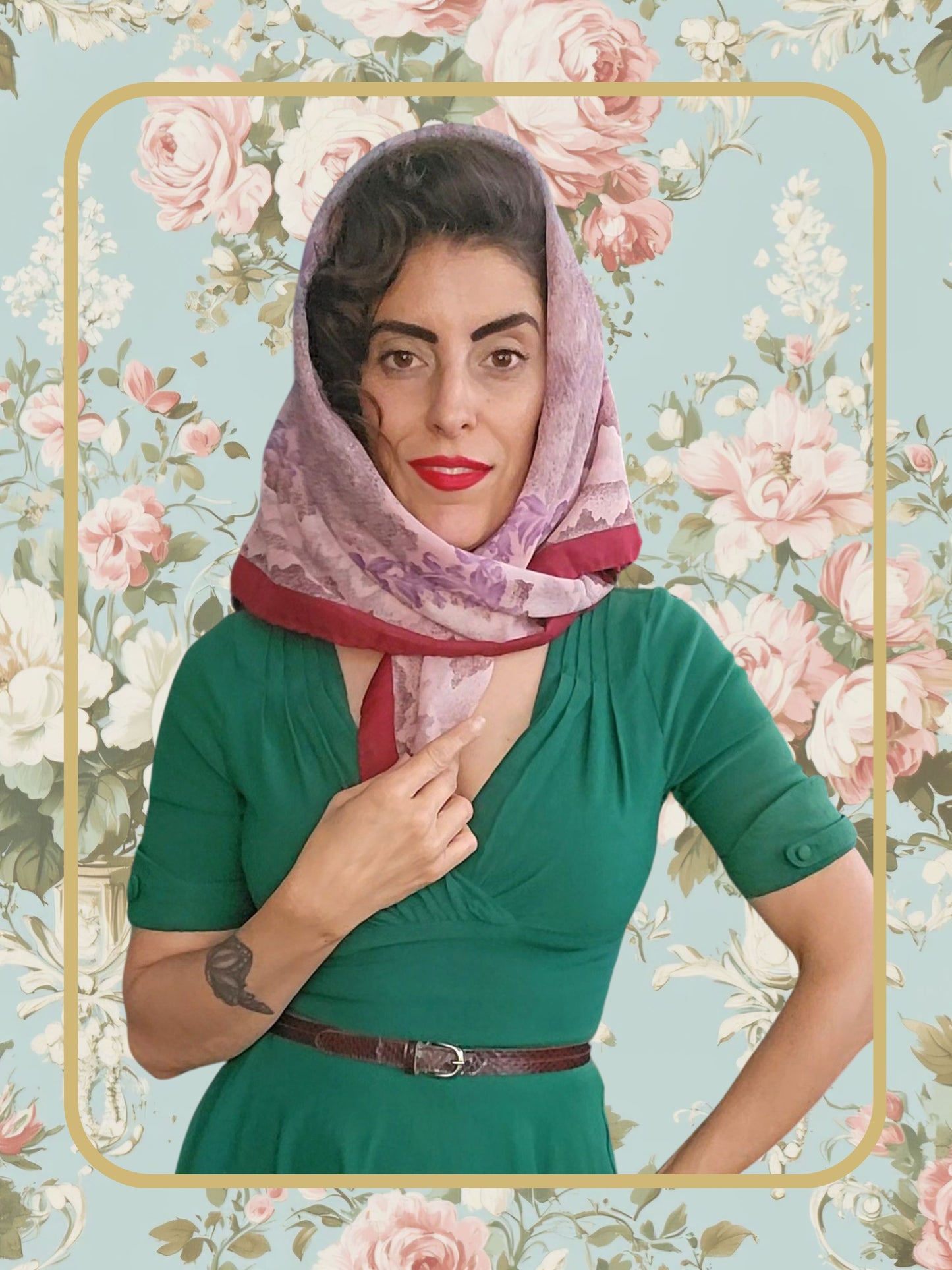 Vintage Burgundy Floral Scarf