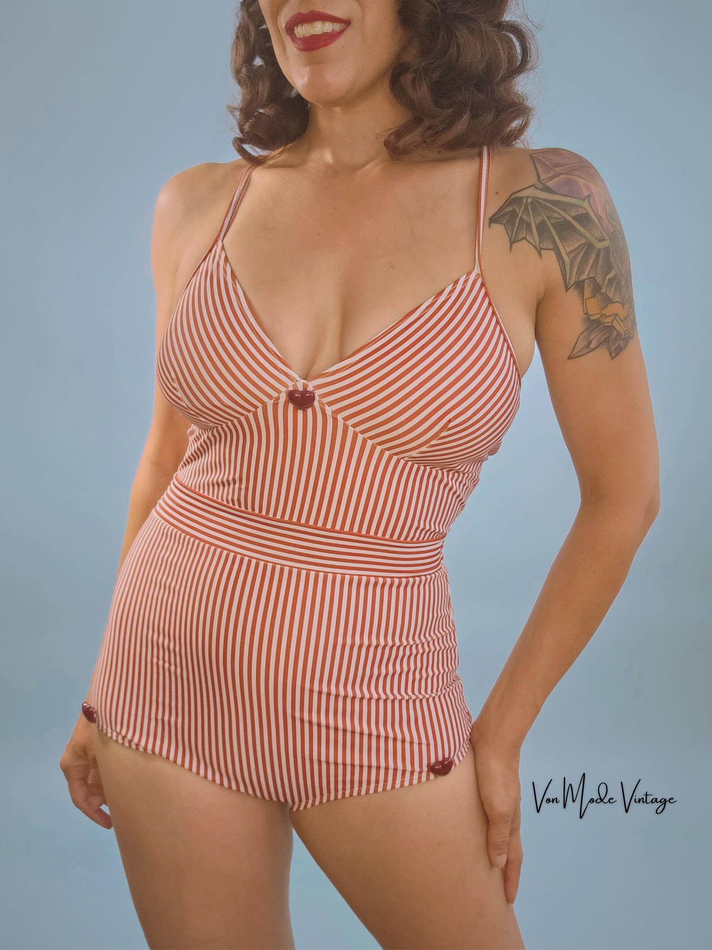 1940s Red Striped Swimsuit