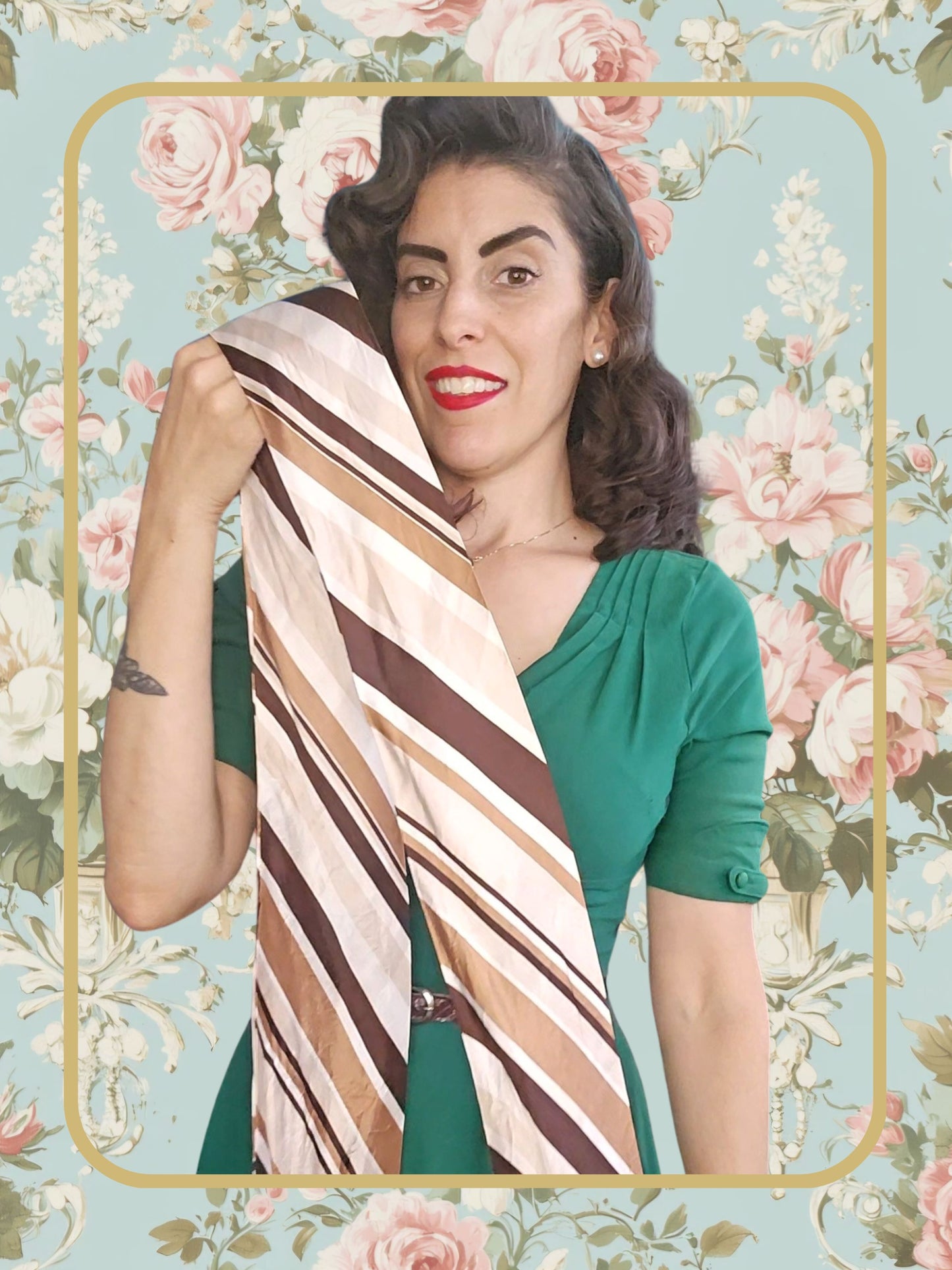 Vintage Brown Striped Necktie Scarf
