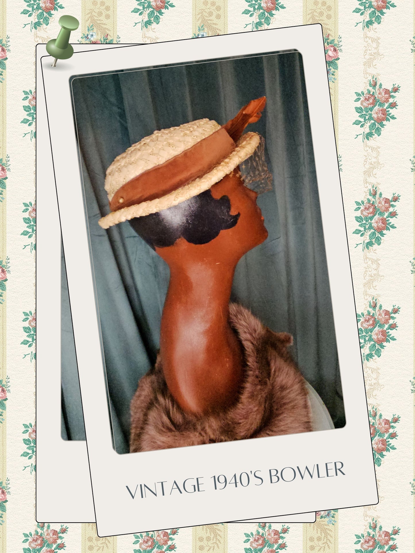 SOLD - Vintage 1940's Straw Bowler Hat