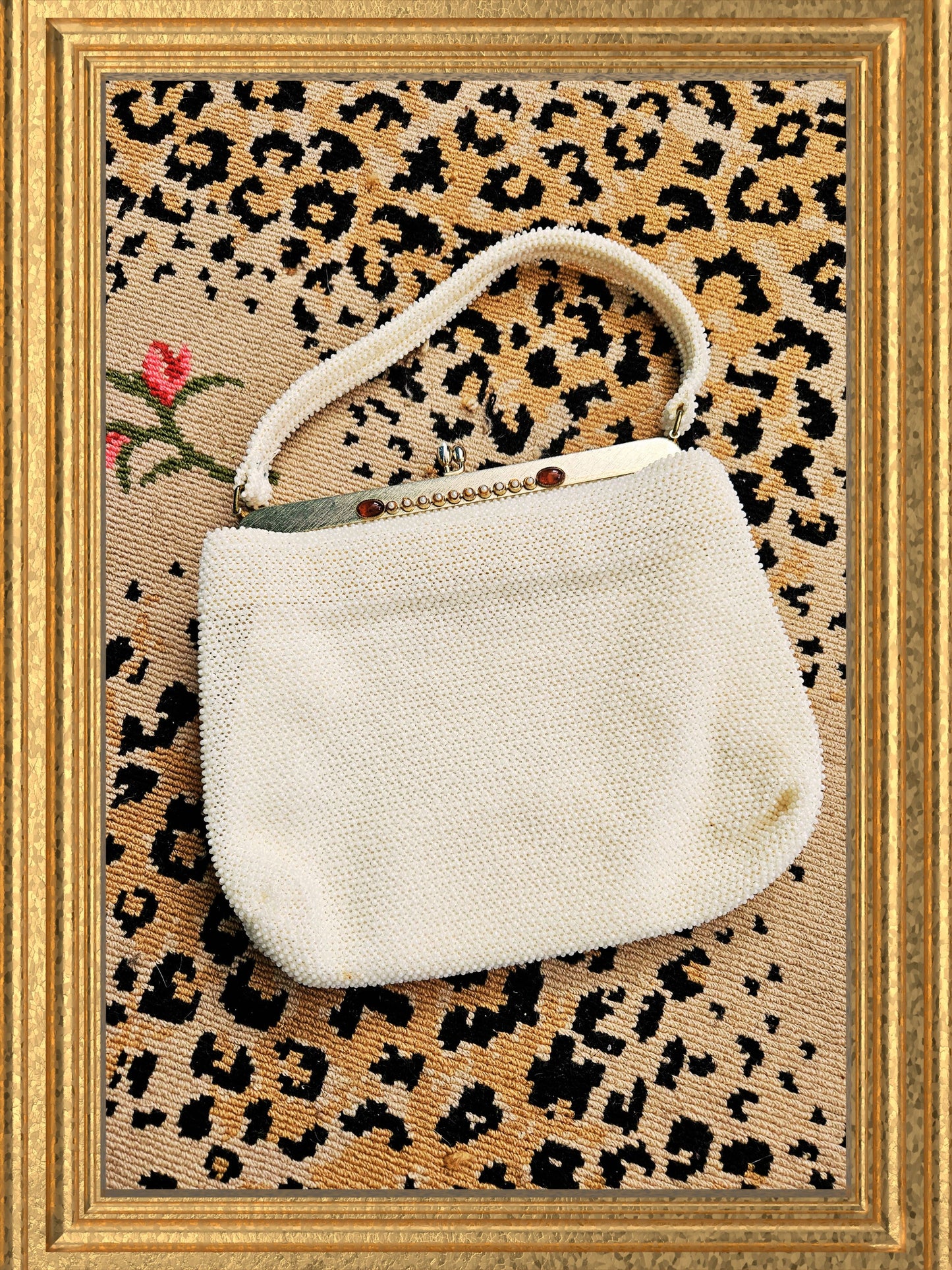 SOLD- Vintage Ivory Petite Bead Handbag